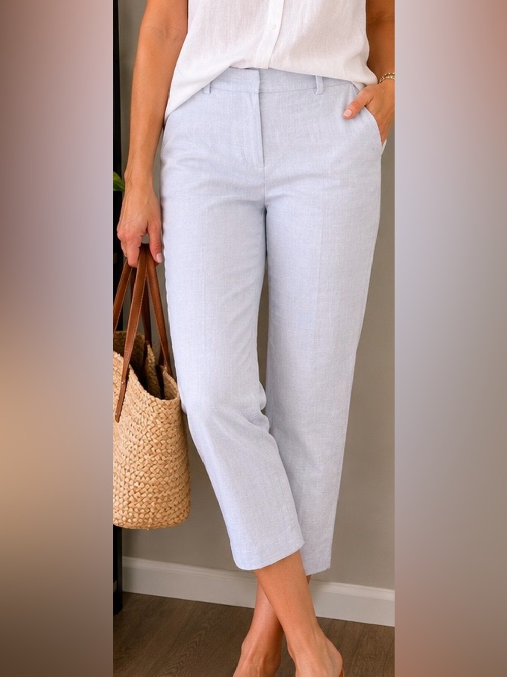 Club Monaco Pale Blue Textured Cropped pant. Size 2